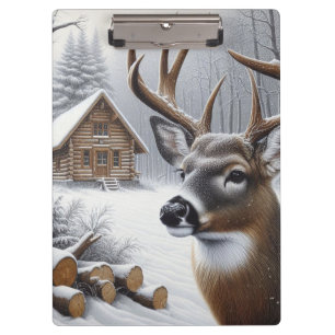 Winter deer/Buck art Clipboard