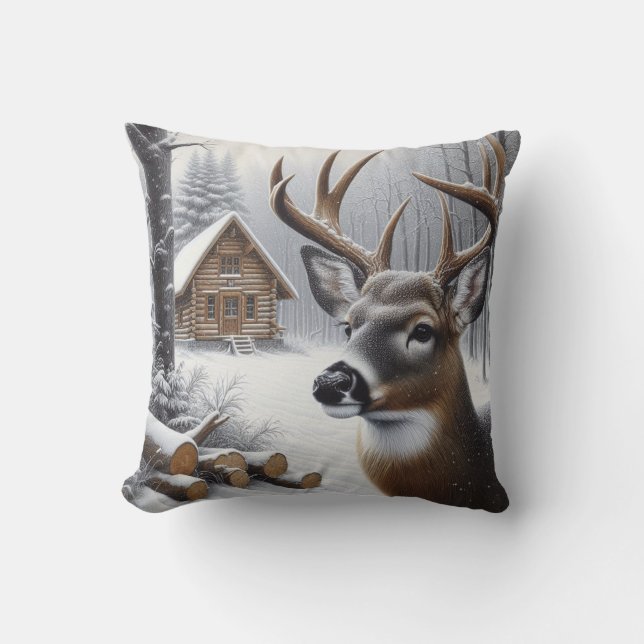 Winter deer/Buck art Cushion (Front)