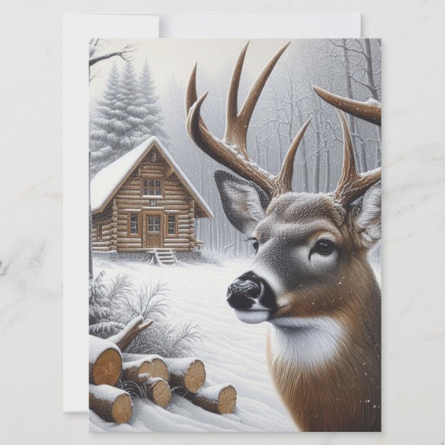 Winter deer/Buck art Holiday Card (Front)