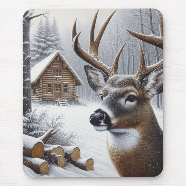 Winter deer/Buck art Mouse Mat (Front)