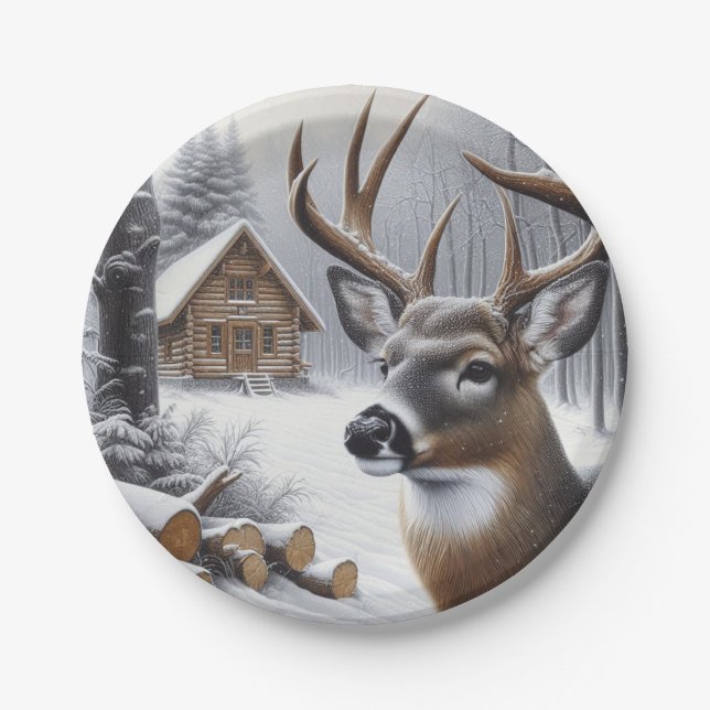 Winter deer/Buck art Paper Plate (Front)