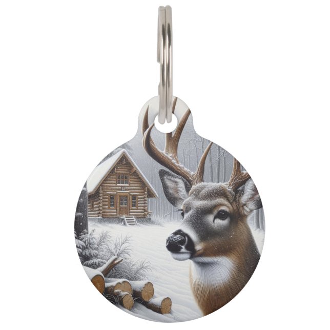 Winter deer/Buck art Pet Tag (Front)