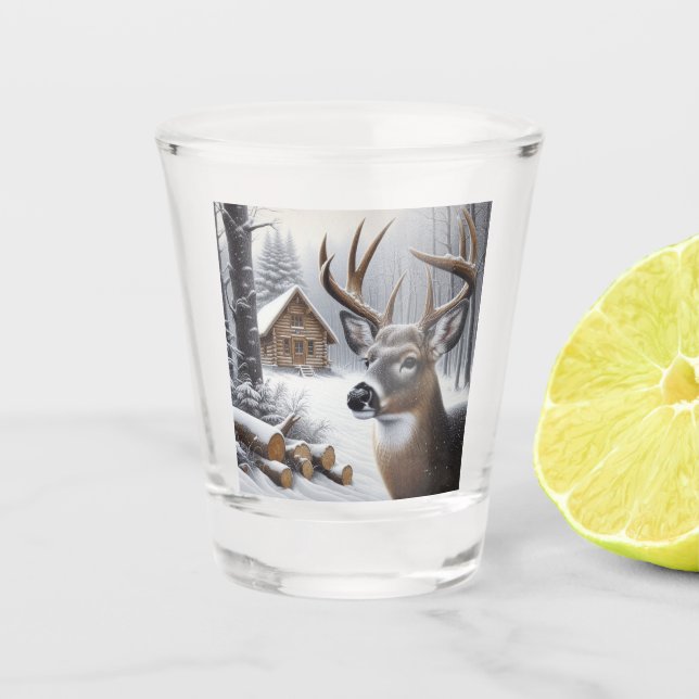 Winter deer/Buck art Shot Glass (Front)