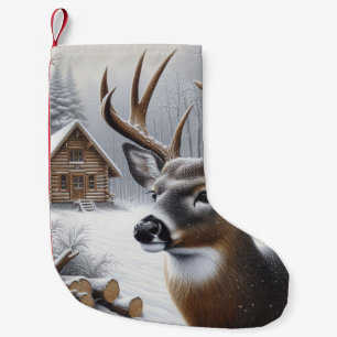 Winter deer/Buck art Small Christmas Stocking
