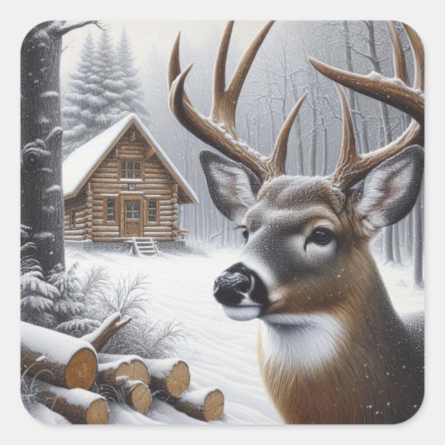 Winter deer/Buck art Square Sticker (Front)