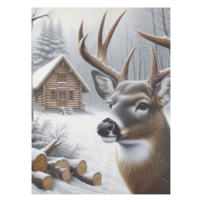 Winter deer/Buck art Tablecloth (Front)