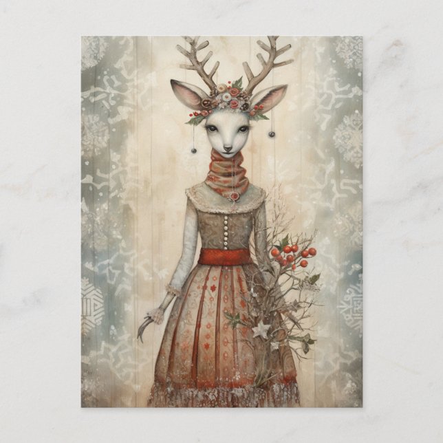 Winter Deer Collage Postcard (Front)