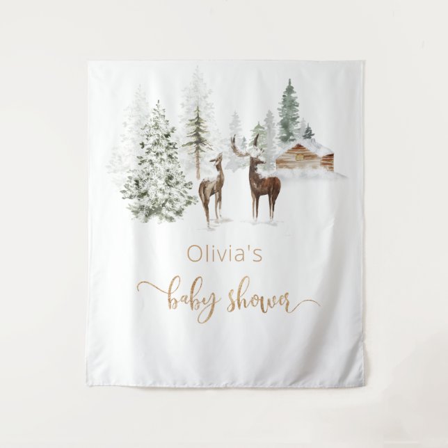 Winter deer gender neutral tapestry (Front)