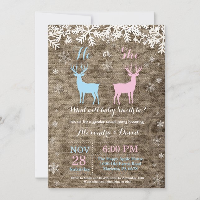 Winter Deer Gender Reveal Invitation (Front)