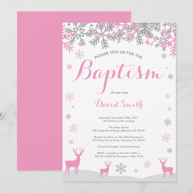 Winter Deer Girl Baptism Invitation (Front/Back)