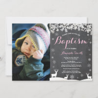Winter Deer Girl Baptism Photo Invitation
