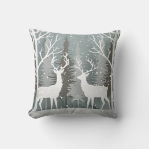 Winter Deer Grey Blue Forest Design Cushion