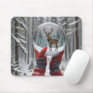 Winter Deer In Snow Globe Mouse Mat