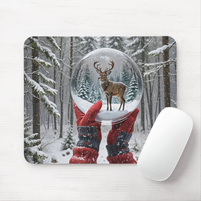 Winter Deer In Snow Globe Mouse Mat (With Mouse)