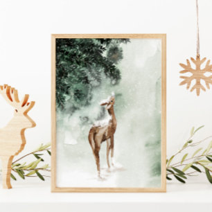 Winter Deer in snow Poster
