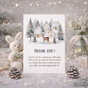 Winter Deer in Village Watercolor Baby Shower Thank You Card