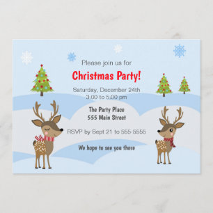 Winter deer kids christmas party invitation
