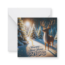 Winter Deer New Year Greeting Card with a personal