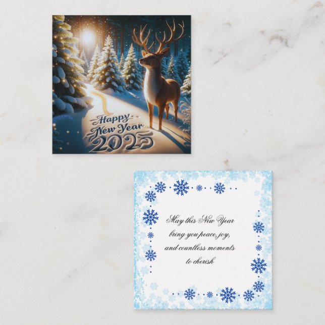 Winter Deer New Year Greeting Card with a personal (Front/Back)