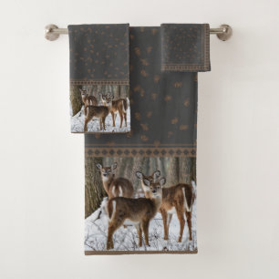 Winter Deer & Pine Cones Bath Towel Set