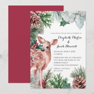 Winter Deer, Pinecones, and Holly Virtual Wedding Invitation