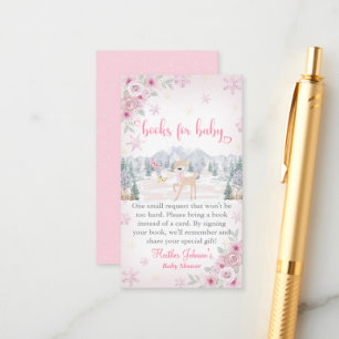 Winter Deer Pink Snowflake Baby Shower Enclosure Card