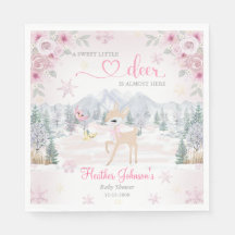 Winter Deer Pink Snowflake Baby Shower