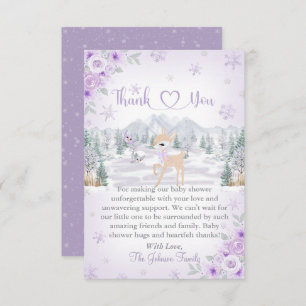 Winter Deer Purple Snowflake Baby Shower Thank You Card