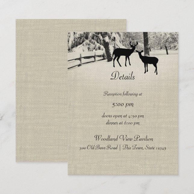 Winter Deer Reception Information Invitation (Front/Back)