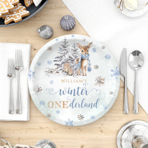 Winter Deer Snowflakes ONEderland 1st Birthday Paper Plate