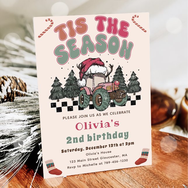 Winter Deer Truck Christmas Birthday Party Invitation (Creator Uploaded)