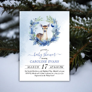 Winter Deer Watercolor Baby Shower  Invitation