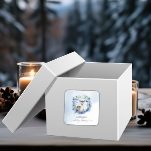 Winter Deer Watercolor Baby Shower Square Sticker