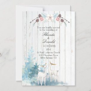 Winter Deer Watercolor on Wood Wedding Magnetic Invitation