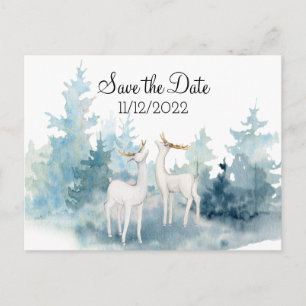 Winter Deer Watercolor Wedding Save the Date Postcard
