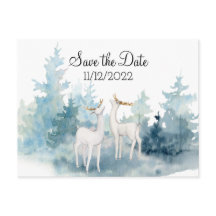 Winter Deer Watercolor Wedding Save the Date