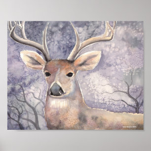 Winter Deer Wildlife Watercolor Art Poster
