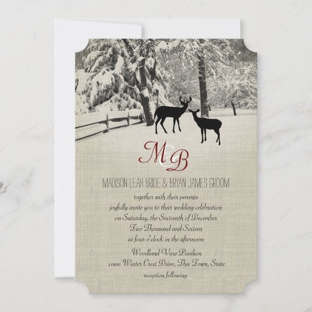 Winter Deer with Monogram Invitation (Front)