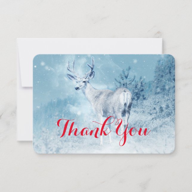 Winter Deer with Pine Trees Thank You Card (Front)