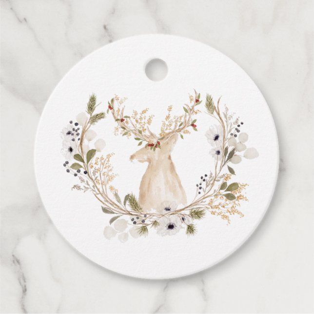 Winter Deer Wreath  Favour Tags (Front)