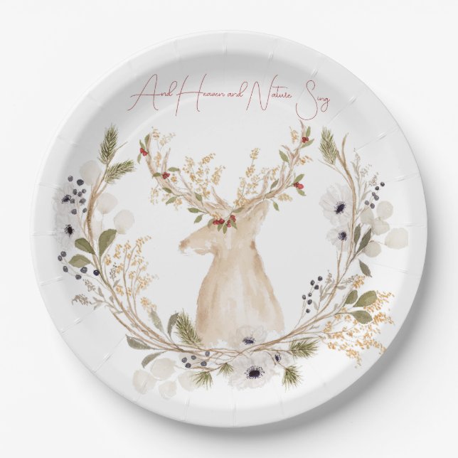 Winter Deer Wreath  Paper Plate (Front)