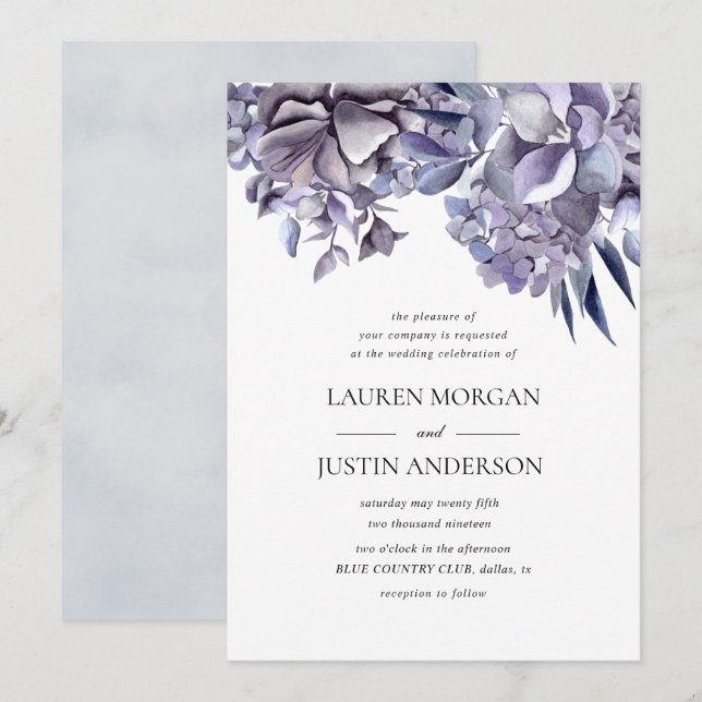 winter delicate hydrangea floral Wedding Invitation (Front/Back)