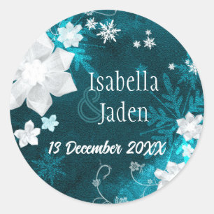 Winter Delight Floral Wedding Save the Date Classic Round Sticker