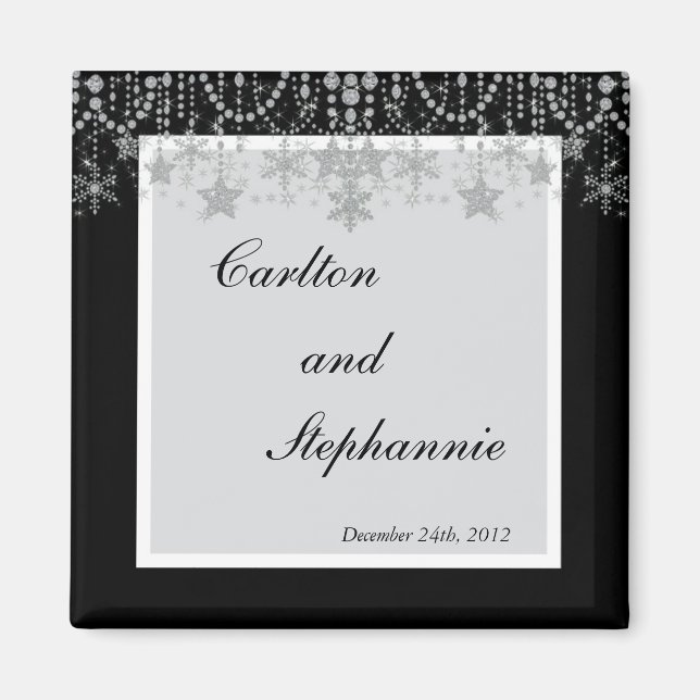 Winter Diamond Wedding Magnet Favour (Front)