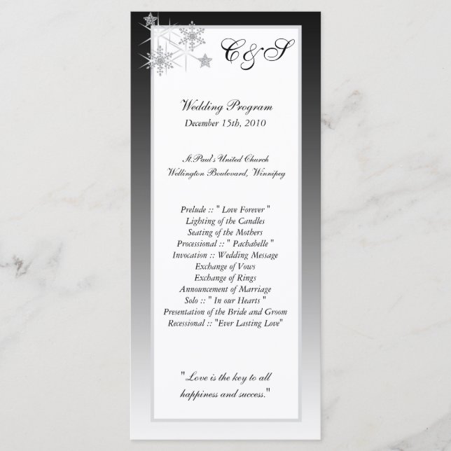 Winter Diamond Wedding Programs Programme (Front)