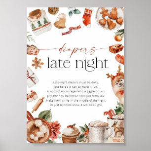Winter Diapers Late Night Baby Shower Poster