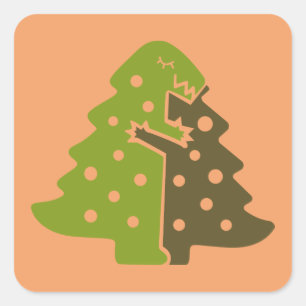 Winter Dinosaur Green Christmas Tree Holiday Party Square Sticker