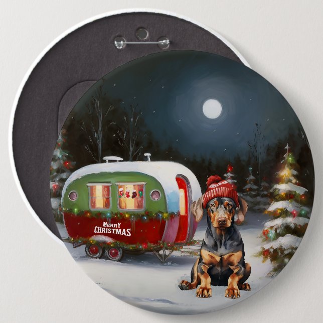 Winter Doberman Caravan Christmas Adventure  6 Cm Round Badge (Front & Back)