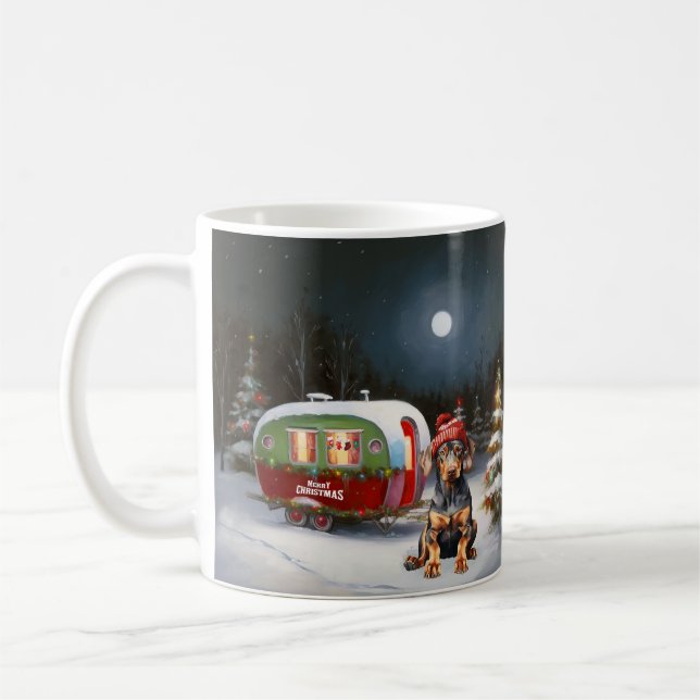 Winter Doberman Caravan Christmas Adventure  Coffee Mug (Left)