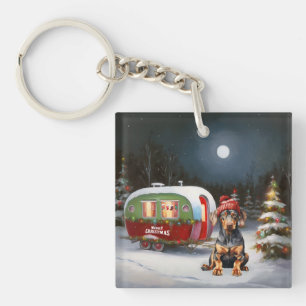 Winter Doberman Caravan Christmas Adventure  Key Ring